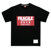 RMC JEANS LIMITED EDITION FRAGILE HANDLE WITH CARE PRINTED REGULAR FIT CREW NECK BLACK T-SHIRT REDM0042