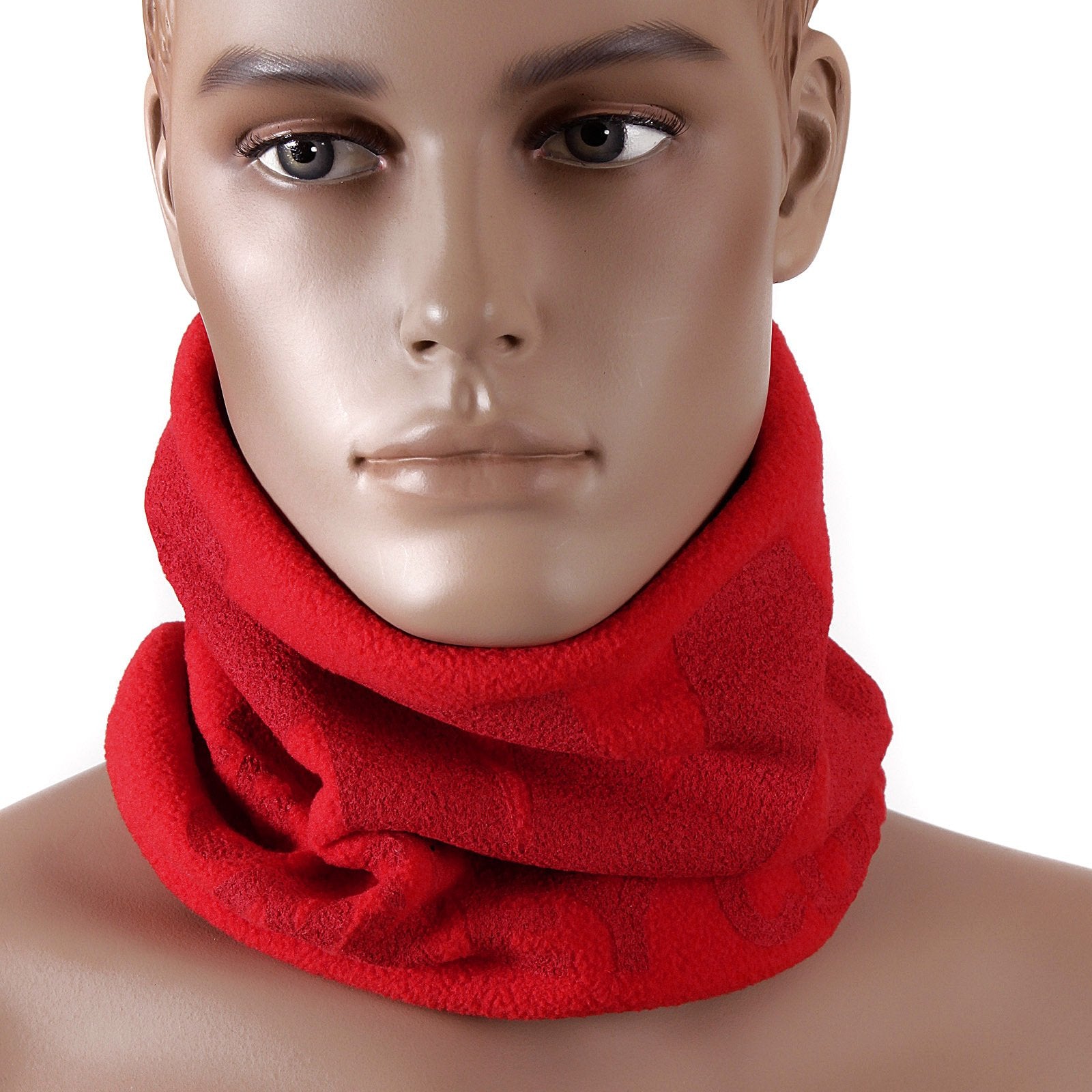RMC REVERSIBLE TOGGLE AND PULL CORD EQUIPPED FLEECE HEAD AND NECK WARMER SNOOD SCARF IN RED REDM5490
