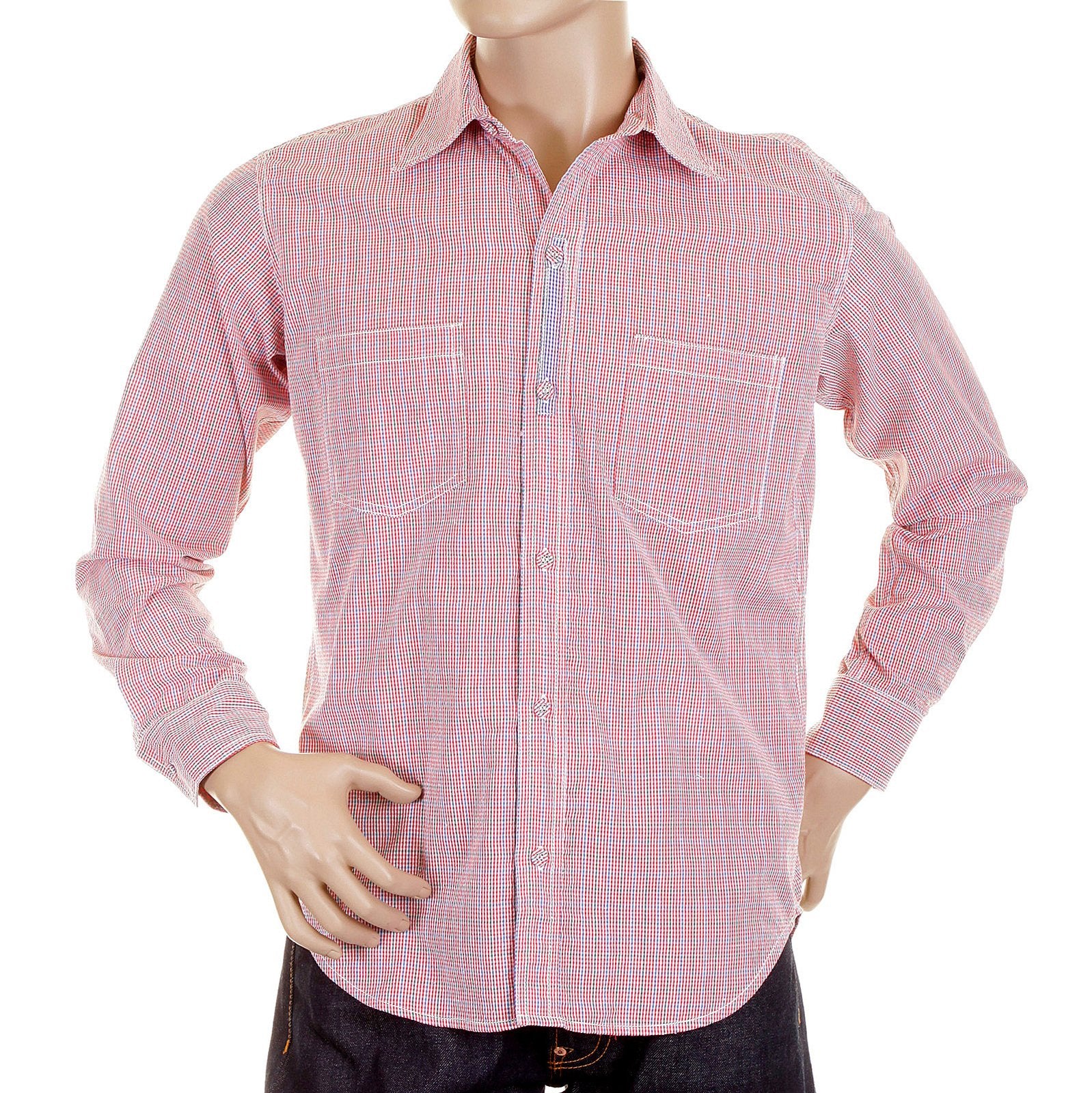 YOROPIKO LONG SLEEVE RED CHECK SOFT COLLAR REGULAR FIT COTTON SHIRT YORO5299