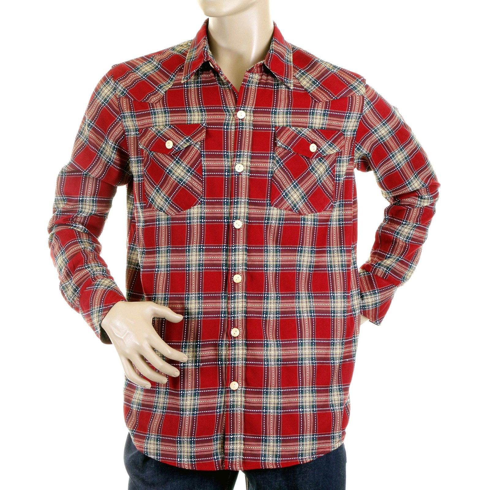 YOROPIKO MENS SOFT COLLAR LONG SLEEVE RED WESTERN REGULAR FIT CHECK SHIRT YORO5306
