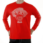 RMC JEANS CREW NECK AKASARUGUMI RAIJIN PRINTED REGULAR FIT LONG SLEEVE T-SHIRT IN RED REDM5407