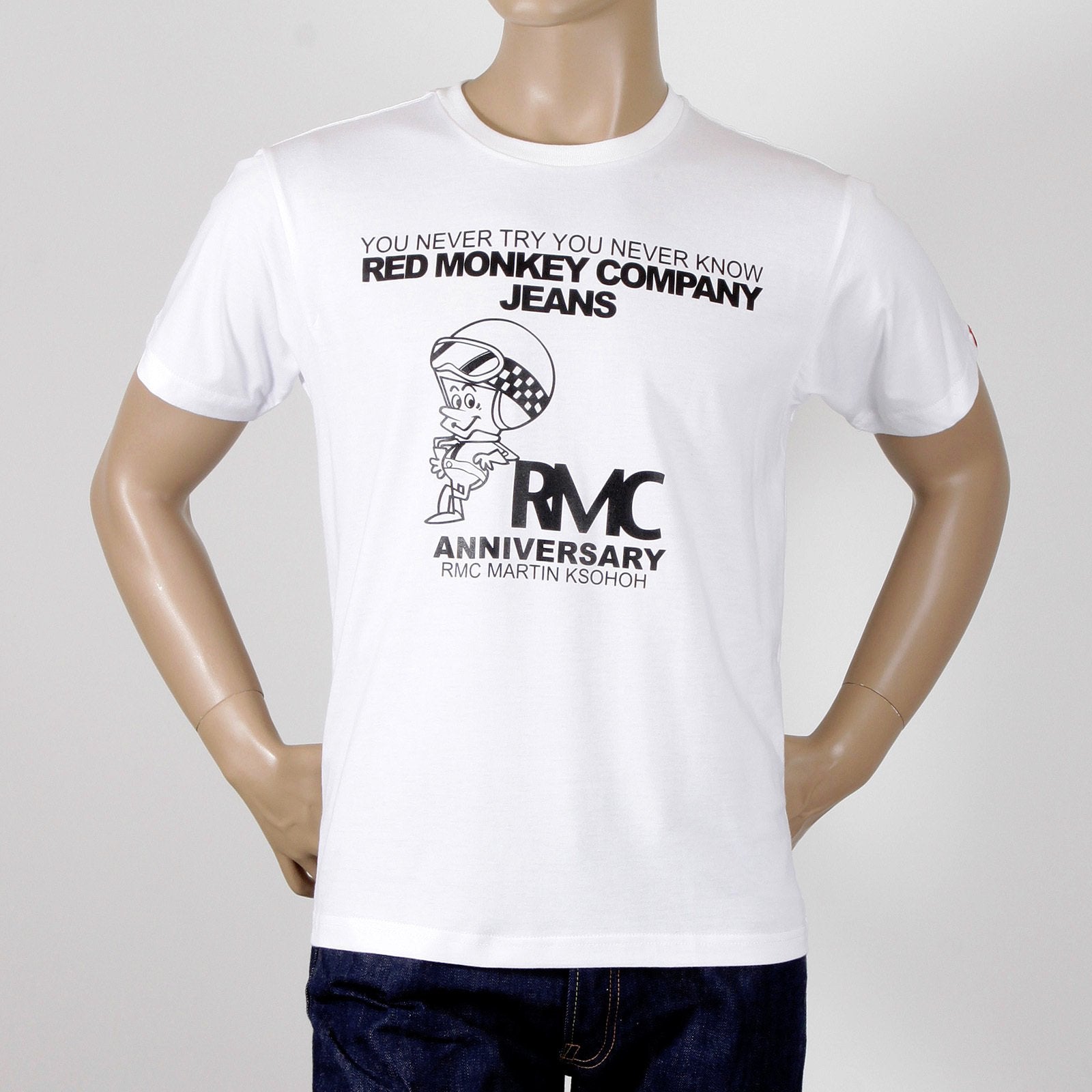RMC JEANS CREW NECK 8TH ANNIVERSARY SCOOTER SHORT SLEEVE REGULAR FIT WHITE T-SHIRT REDM2707