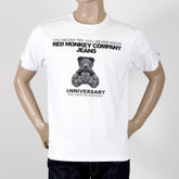 RMC WHITE SHORT SLEEVE REGULAR FIT CREW NECK T-SHIRT WITH 8TH ANNIVERSARY TEDDY BEAR PRINT REDM2786