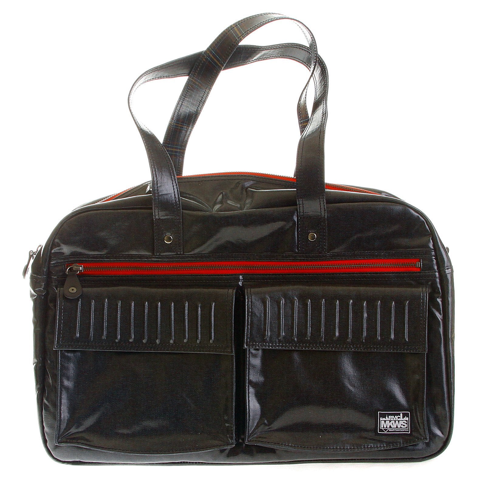 RMC MKWS UNISEX COATED DENIM HAND HELD OFFICE BAG WITH LAMINATED TARTAN LINING REDM5533