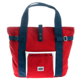 RMC MKWS UNISEX RED CANVAS HAND CARRY BAG WITH TRIM IN NAVY AND WHITE AND NAVY HANDLES REDM5582