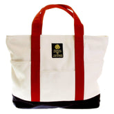 RMC MKWS UNISEX WHITE CANVAS SHOPPER BAG WITH NAVY CANVAS BASE AND RED CANVAS HANDLES REDM5589