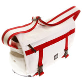 RMC MKWS UNISEX 100% COTTON LARGE CANVAS SHOULDER BAG IN WHITE WITH RED AND NAVY TRIM REDM5578