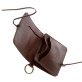 RMC JEANS BROWN GRAIN ITALIAN LEATHER WALLET WITH SHOE LACE TIE CLOSURE FOR MEN REDM5727