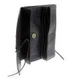 RMC JEANS UNISEX GRAIN LEATHER TRAVEL BLACK WALLET WITH SHOE LACE TIE CLOSURE REDM5750