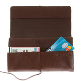 RMC JEANS UNISEX GRAIN LEATHER TRAVEL WALLET IN BROWN WITH SHOE LACE TIE CLOSURE REDM5751