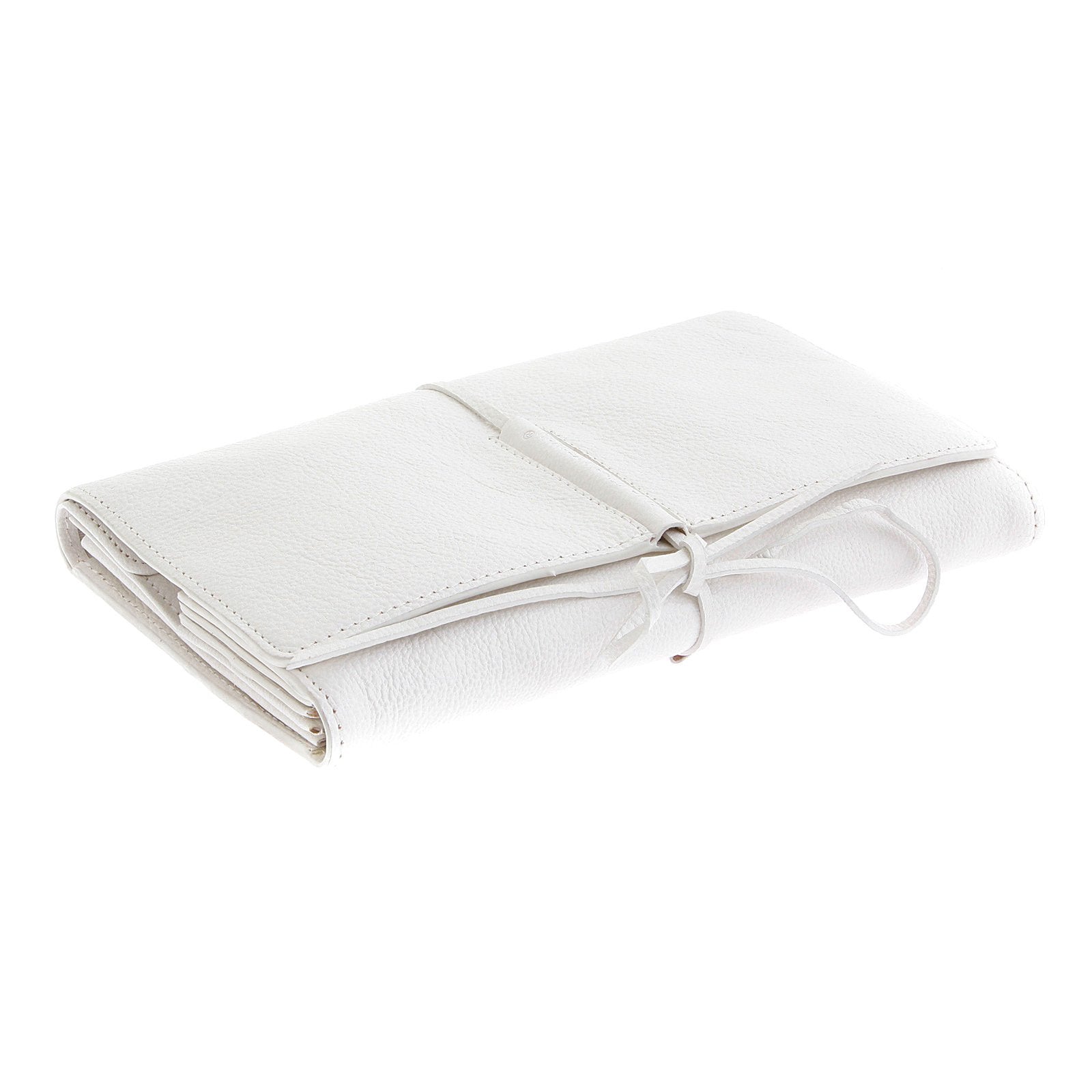 RMC JEANS UNISEX GRAIN LEATHER TRAVEL WALLET IN WHITE WITH SHOE LACE TIE CLOSURE REDM5754