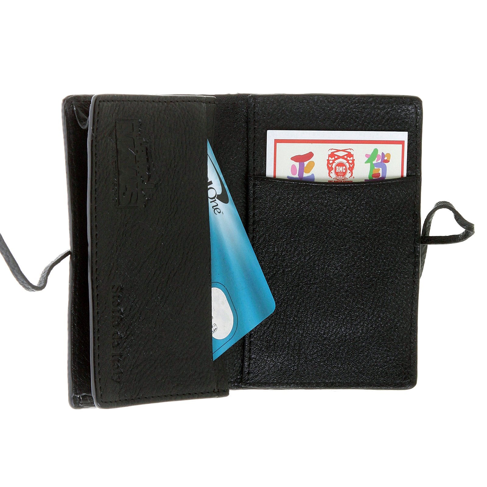 RMC JEANS MENS HORSE HAIR CARD HOLDER BLACK LEATHER WALLET WITH SHOE LACE TIE CLOSURE REDM5761