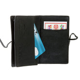 RMC JEANS MENS HORSE HAIR CARD HOLDER BLACK LEATHER WALLET WITH SHOE LACE TIE CLOSURE REDM5761