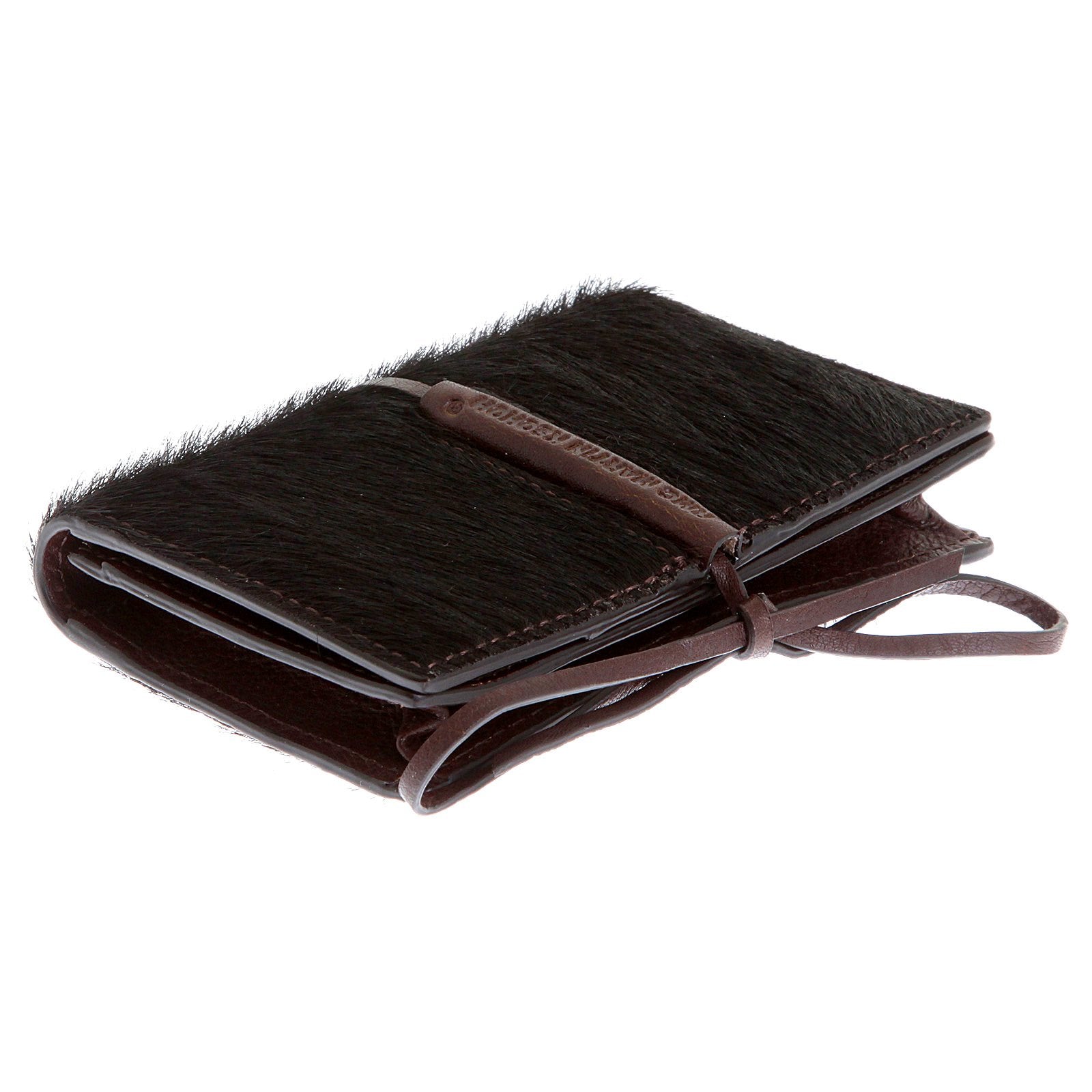 RMC JEANS CARD HOLDER BROWN LEATHER HORSE HAIR WALLET WITH SHOE LACE TIE CLOSURE REDM5762