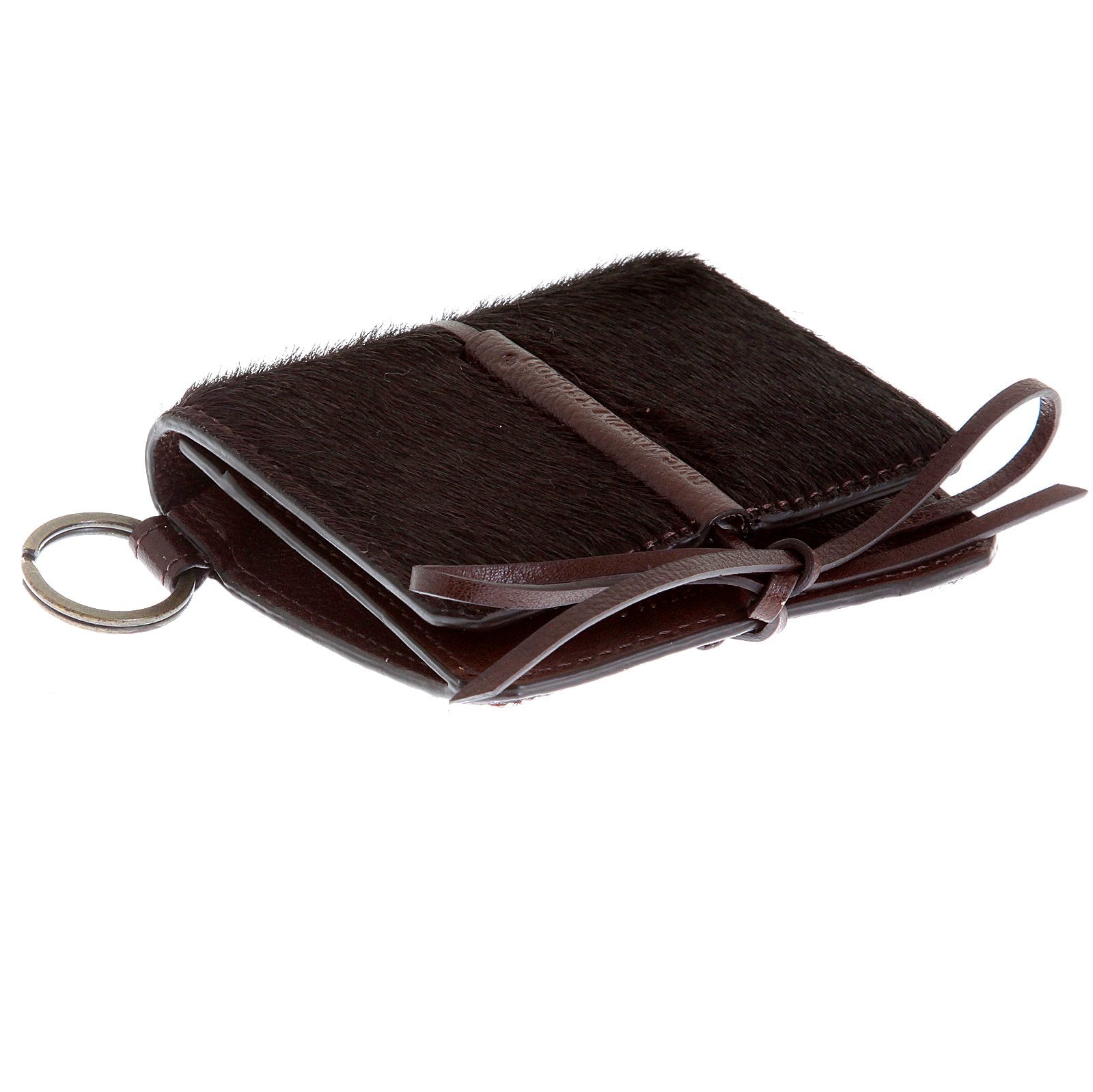 RMC JEANS MENS HORSE HAIR BROWN LEATHER POUCH WALLET WITH SHOE LACE TIE CLOSURE REDM5772