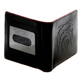 RMC JEANS BLACK LEATHER BILL FOLD AND CREDIT CARD WALLET WITH RED LEATHER TRIM FOR MEN REDM5514