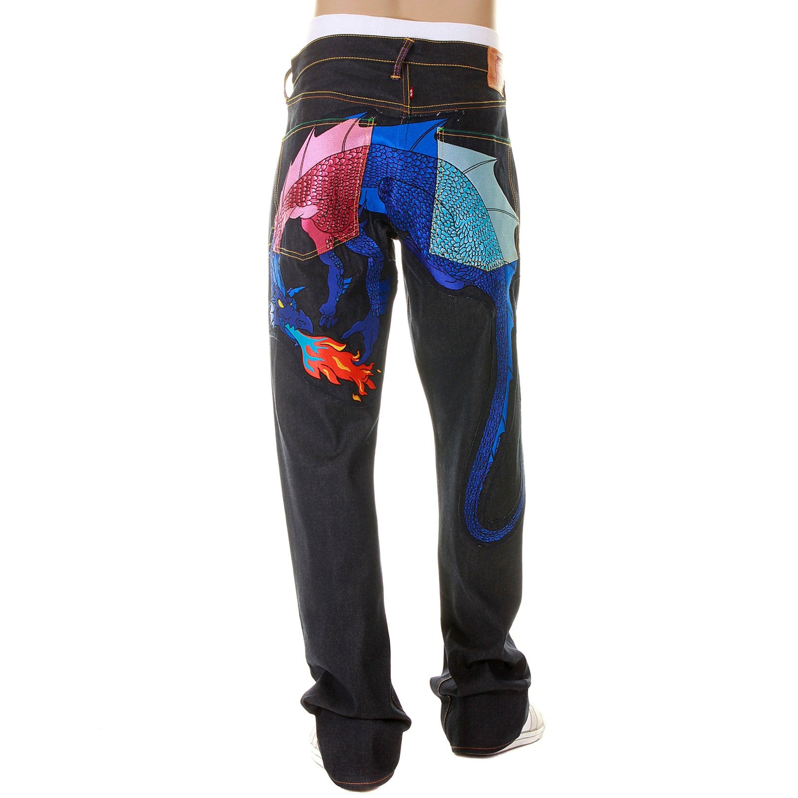 YOROPIKO LIMITED EDITION SELVEDGE DENIM JEANS WITH HUNGRY DRAGON 574 PINK ROYAL BLUE SKY BLUE EMBROIDERY YORO5418