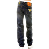 YOROPIKO FUJITSURU VINTAGE EMBROIDERED WASHED JAPANESE JEANS WITH FRAYED PATCHES YORO3972