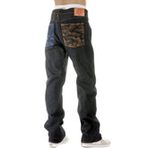 RMC JEANS DARK INDIGO VINTAGE CUT RAW HOUSE SELVEDGE DENIM JEANS WITH MAD PATCH SKY AND BUFF EMBROIDERY REDM3140