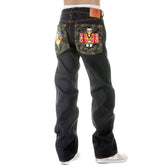 RMC MARTIN KSOHOH SUPER EXCLUSIVE SELVEDGE DARK INDIGO RAW DENIM JEANS WITH JAPANESE DOLLS EMBROIDERY REDM2892