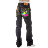 RMC JEANS SUPER EXCLUSIVE VINTAGE CUT DARK INDIGO HOUSE SELVEDGE DENIM CRANE GO HOME EMBROIDERED JEANS REDM2898