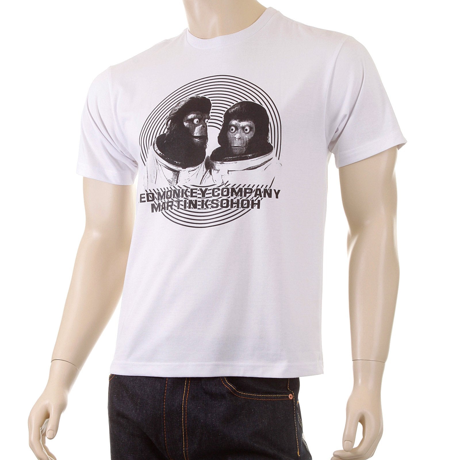 RMC MARTIN KSOHOH MENS REGULAR FIT SHORT SLEEVE CREW NECK APE EYE PRINTED T-SHIRT IN WHITE REDM5031