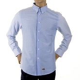 RMC MARTIN KSOHOH MKWS BLUE STRIPED PATCH SLEEVE REGULAR FIT BUTTON DOWN COLLAR SHIRT FOR MEN REDM2110