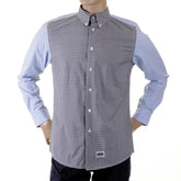 RMC MARTIN KSOHOH MKWS BLACK AND BLUE PATCH SLEEVE REGULAR FIT BUTTON DOWN COLLAR SHIRT FOR MEN REDM2112