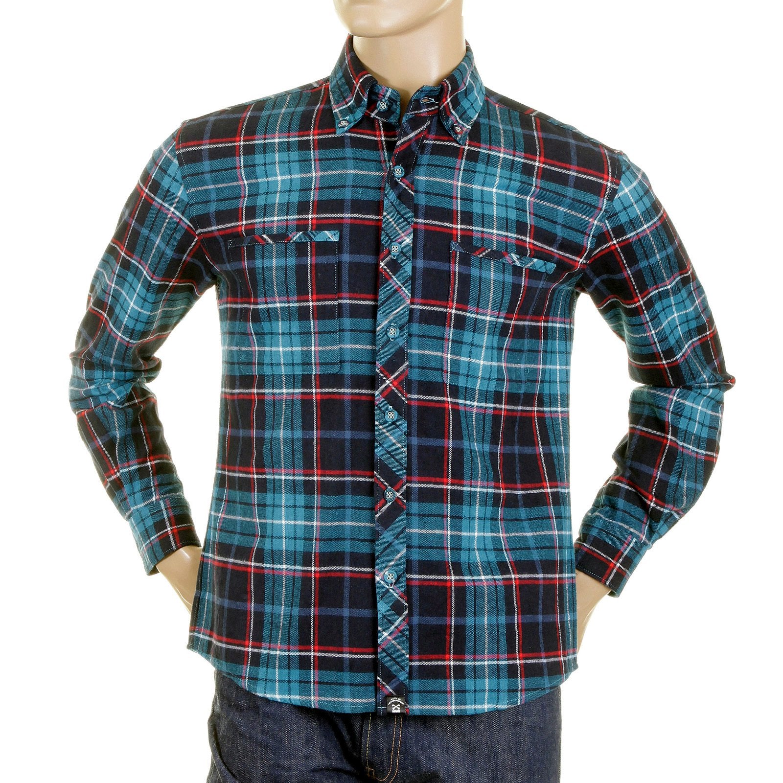 RMC MKWS REGULAR FIT LONG SLEEVE BUTTON DOWN COLLAR TURQUOISE CHECKED SHIRT FOR MEN REDM2295