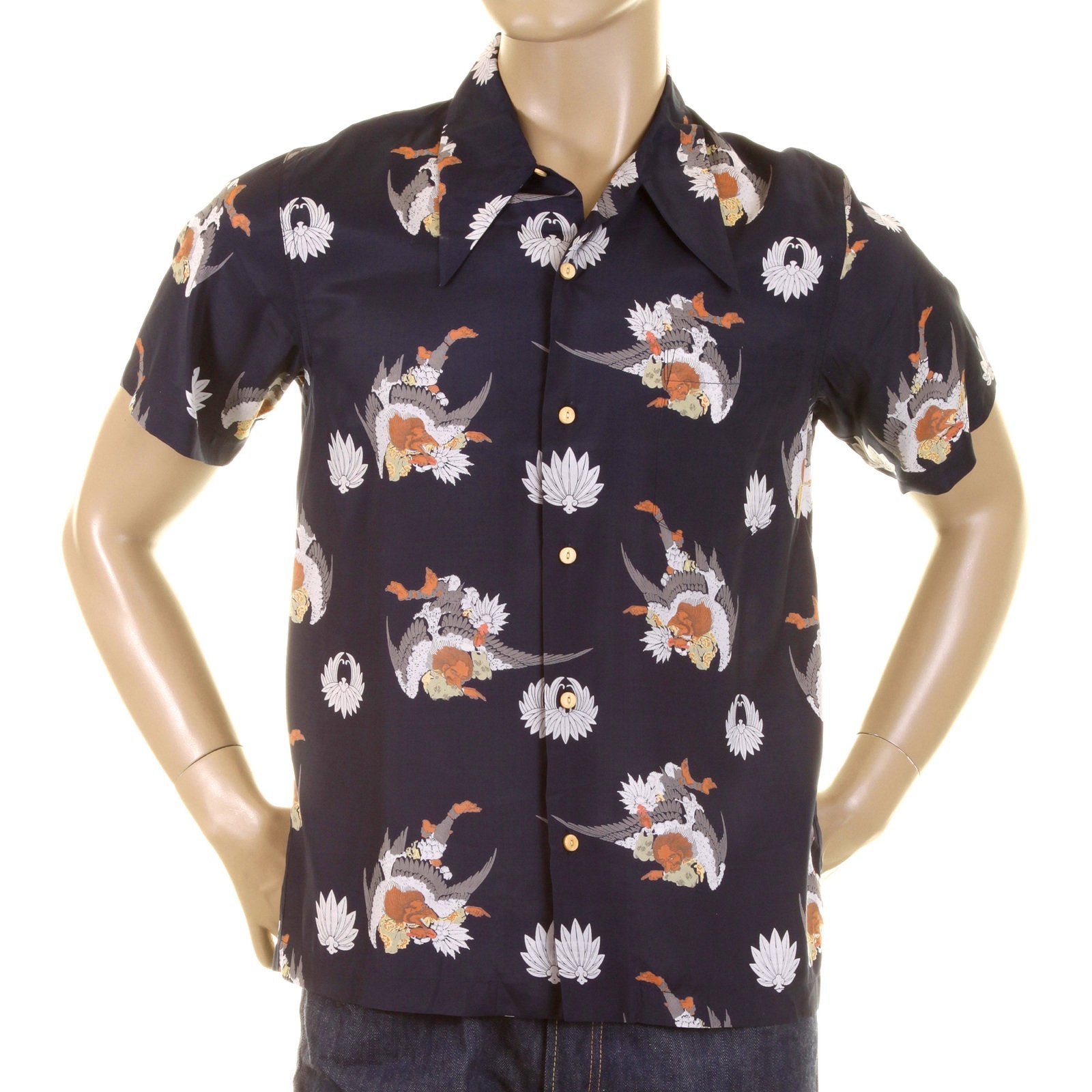 RMC MARTIN KSOHOH REGULAR FIT HUMAN HEAD BIRD BODY NAVY PRINTED SHORT SLEEVE SHIRT FOR MEN REDM0908