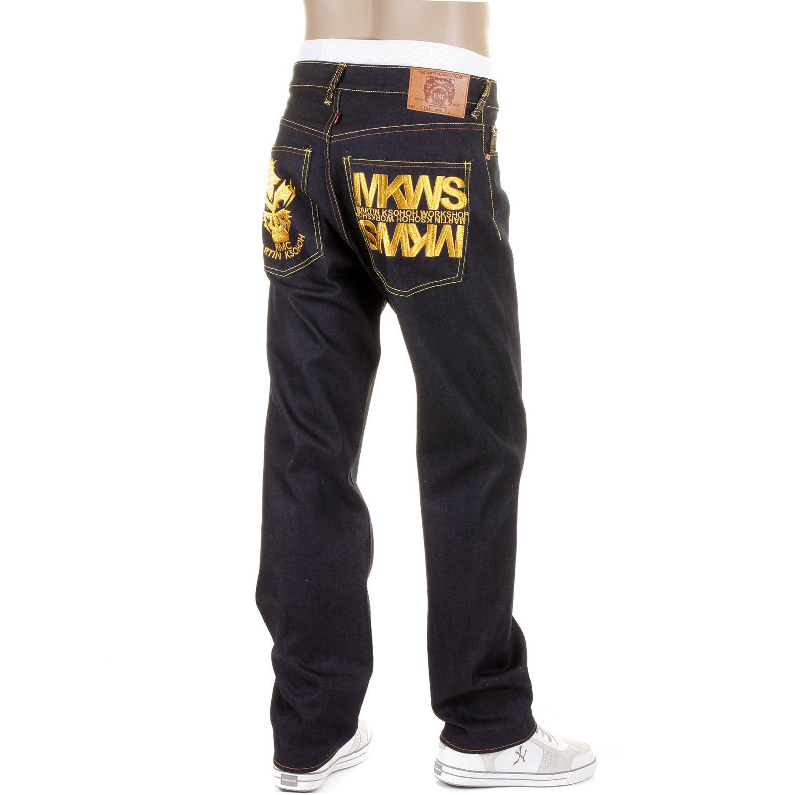 RMC JEANS EMPIRE CYBER MONKEY SLIMMER CUT GOLD EMBROIDERED MODEL 1001 DENIM JEANS REDM1148