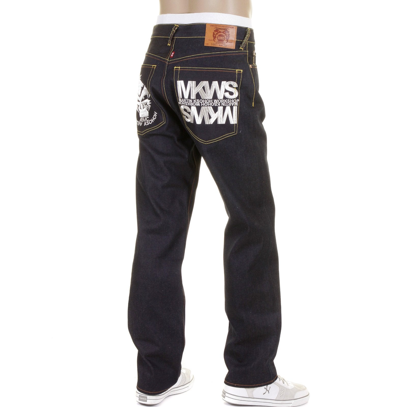 RMC MARTIN KSOHOH 1001 SILVER EMPIRE CYBER MONKEY DARK INDIGO RAW SLIMMER CUT EMBROIDERED JEANS REDM1146