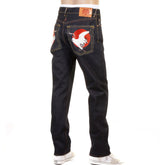 RMC MARTIN KSOHOH SLIM CUT 1001 DARK INDIGO RQP11058 HAPPINESS EMBROIDERED RAW SELVEDGE DENIM JEANS REDM0466