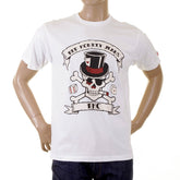 RMC REGULAR FIT SHORT SLEEVE CREW NECK SMOKING SKULL AND CROSSBONES PRINTED T SHIRT IN WHITE REDM2091