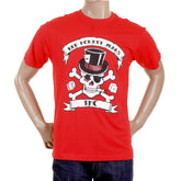RMC CREW NECK REGULAR FIT SHORT SLEEVE SMOKING SKULL AND CROSSBONES PRINTED T SHIRT IN RED REDM2090