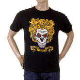 RMC JEANS CREW NECK REGULAR FIT ROCK AND ROLL SKULL PRINTED SHORT SLEEVE T-SHIRT IN BLACK REDM2094