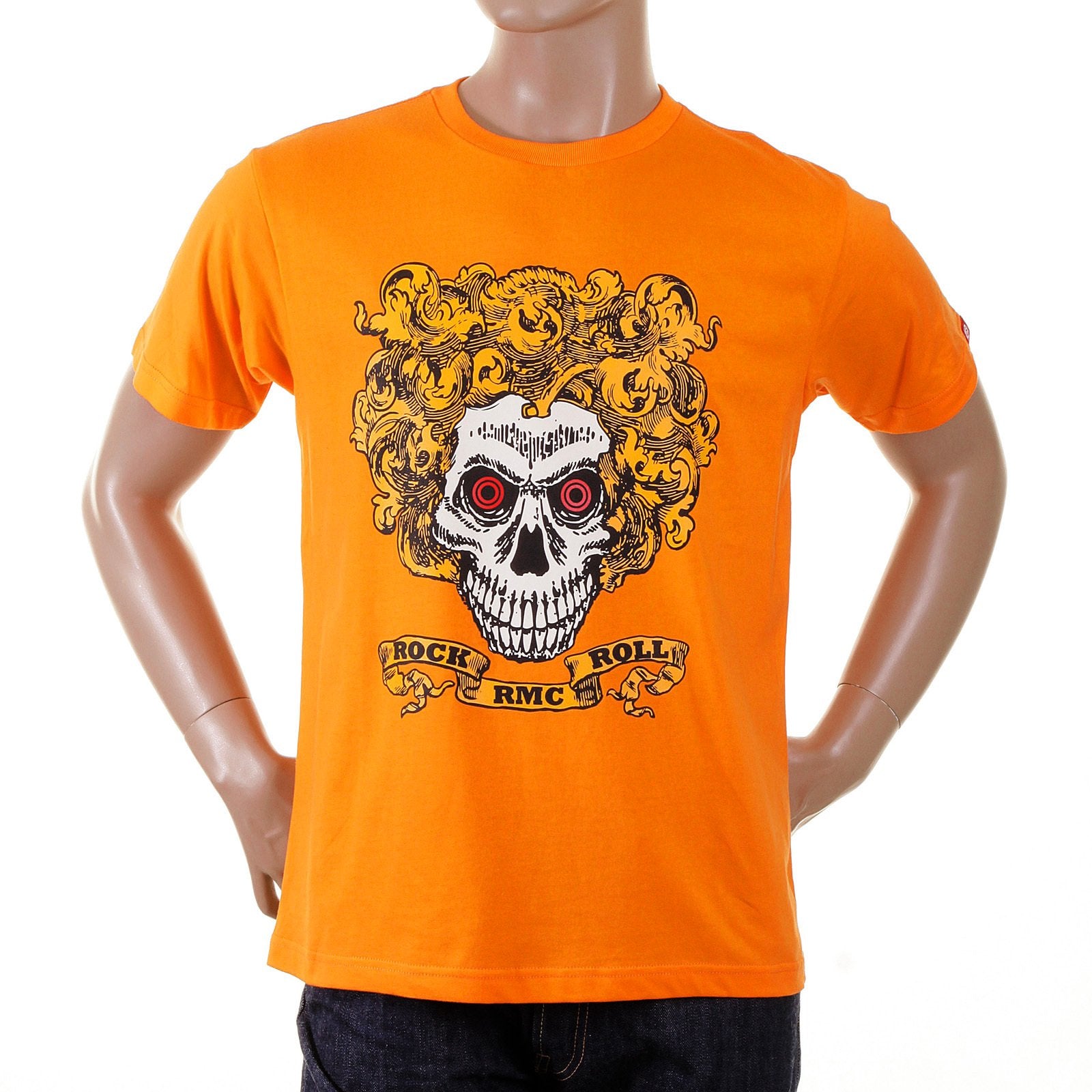 RMC MARTIN KSOHOH REGULAR FIT SHORT SLEEVE ORANGE CREW NECK ROCK AND ROLL SKULL PRINTED T-SHIRT REDM2093