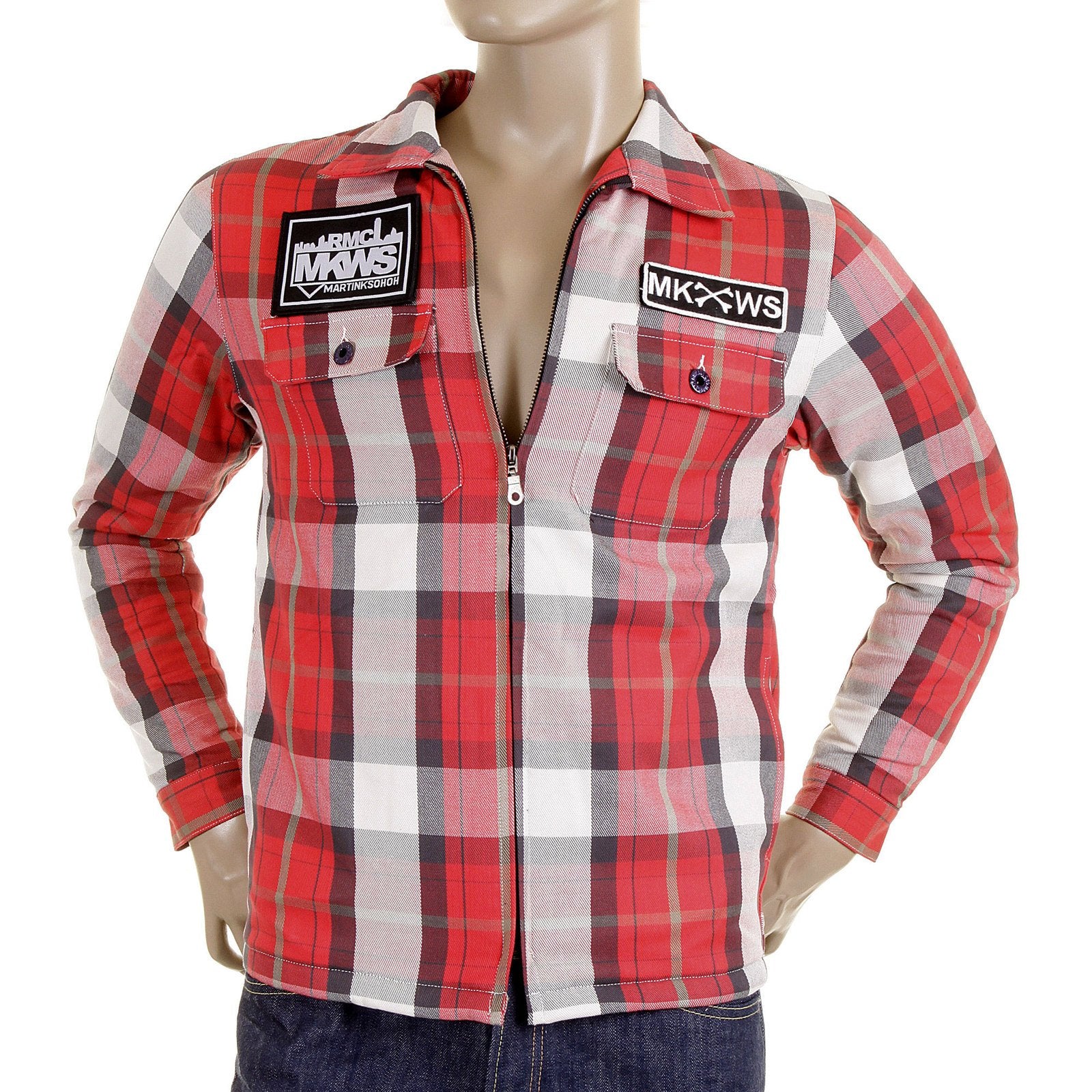RMC MARTIN KSOHOH MKWS MENS REGULAR FIT ZIP UP RED CHECK PADDED JACKET REDM5823
