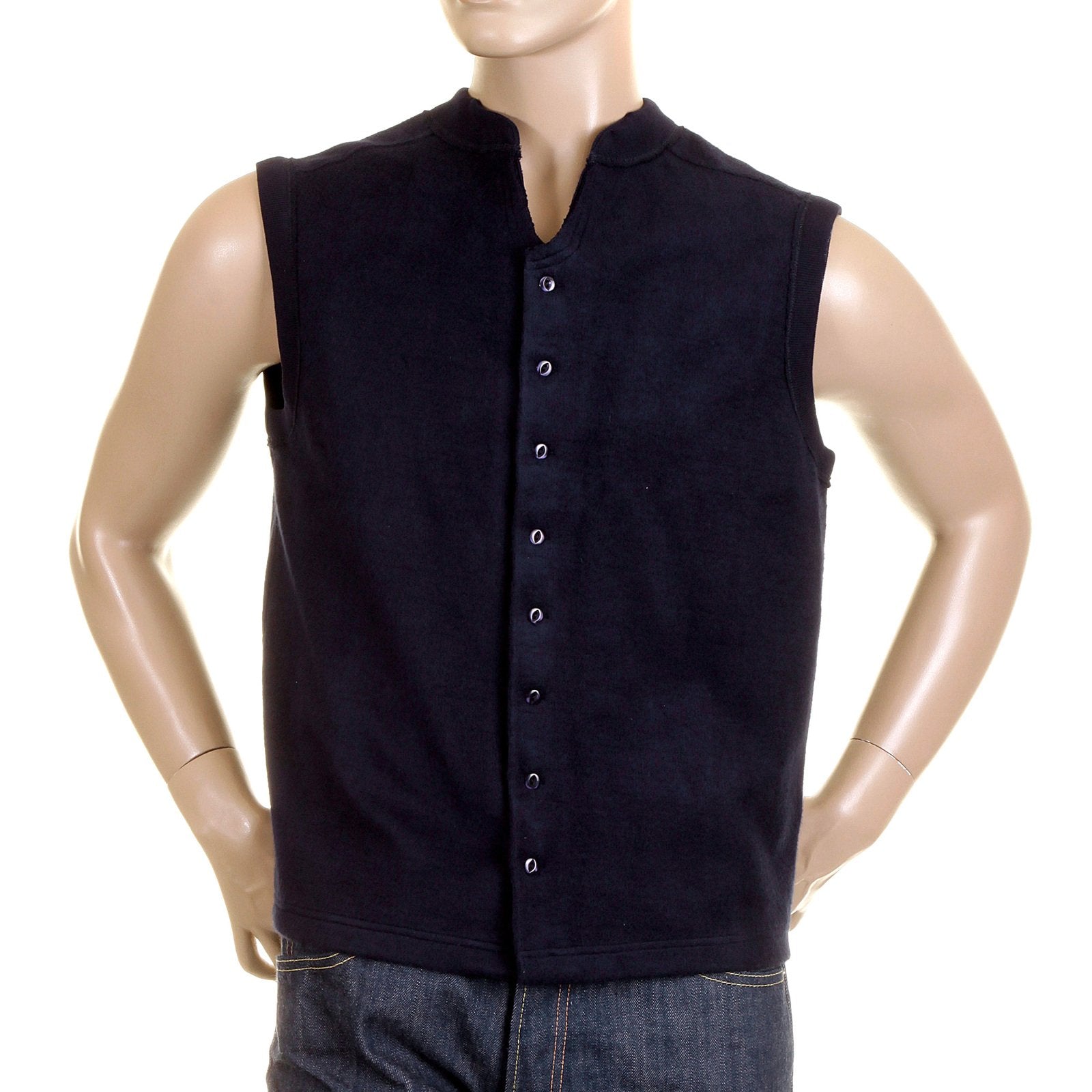 RMC MKWS NAVY BLUE BUTTON THROUGH REGULAR FIT SLEEVELESS PLUSH FLEECE MENS JACKET GILLET REDM2350