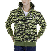 RMC JEANS REGULAR FIT GREEN TIGER CAMO RQZ1087 HOODED JACKET FOR MEN WITH FULL ZIP FRONT CLOSURE REDM2305