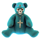 YOROPIKO X UNLIMITEDSIFR LIMITED EDITION TEAL BLUE TEDDY WITH METAL SKULL MASK FOR TOY COLLECTORS REDM0471