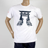 RMC JEANS REGULAR FIT RQT11065 CREWNECK SHORT SLEEVED PIGEON WHITE T-SHIRT WITH NAVY PIGEON PRINT REDM0
