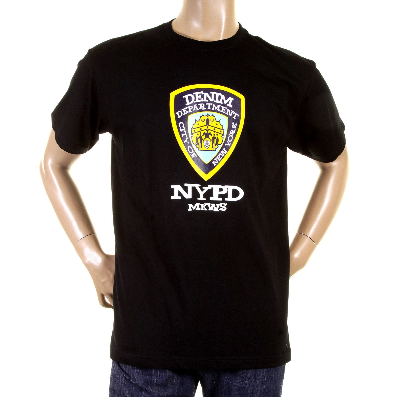 RMC MARTIN KSOHOH REGULAR FIT RQT11066 CREW NECK SHORT SLEEVE BLACK T SHIRT WITH DENIM DEPARTMENT PRINT REDM0996