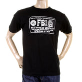 RMC JEANS BLACK RIBBED CREWNECK REGULAR FIT RQT11067 SHORT SLEEVE FBI PRINTED COTTON T-SHIRT REDM0993