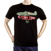 RMC JEANS CREW NECK RQT1076 REGULAR FIT SHORT SLEEVED BLACK T SHIRT WITH TIGER PLANE PRINT REDM0968