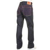 RMC JEANS VINTAGE CUT RAW DENIM DARK INDIGO JEANS WITH FULL BACK EMBROIDERED TSUNAMI WAVE IN PURPLE REDM1773