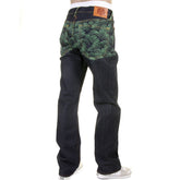 RMC MARTIN KSOHOH EXCLUSIVE VINTAGE CUT DARK INDIGO RAW DENIM JEANS WITH GREEN TSUNAMI WAVE EMBROIDERY REDM1881