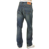 RMC MARTIN KSOHOH MENS VINTAGE LIGHT WASH DENIM JEANS WITH DISTRESSED EDGES AND OVEN BAKED CREASE REDM2284