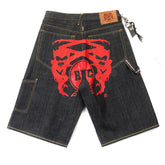 RMC JEANS 100% COTTON LOGOA MENS CARGO DENIM SHORTS WITH SUPER EXCLUSIVE RED PAINTED LOGO REDM3732