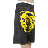 RMC JEANS LOGOA 100% COTTON MENS CARGO DENIM SHORTS WITH SUPER EXCLUSIVE YELLOW PAINTED LOGO REDM3735